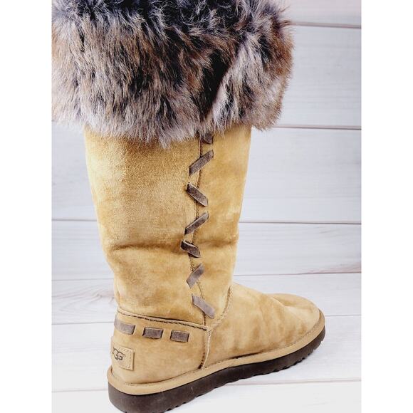 UGG Boots Australia Rosana Fur Cuff Style 1008044 Chestnut Wool Brown Boots Sz 7 - Picture 11 of 16